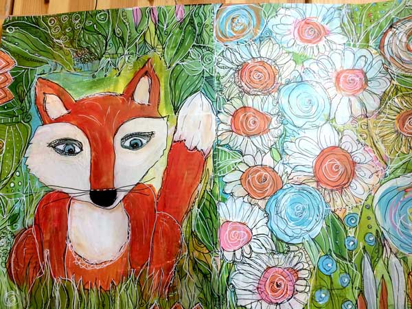art journal fox made with dip pen and ink