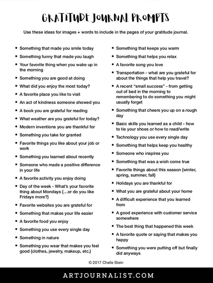 45 Gratitude Journal Prompts & Free Printable - Artjournalist