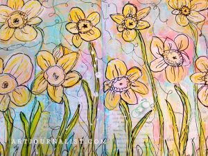 Spring Daffodils Mixed Media Painting