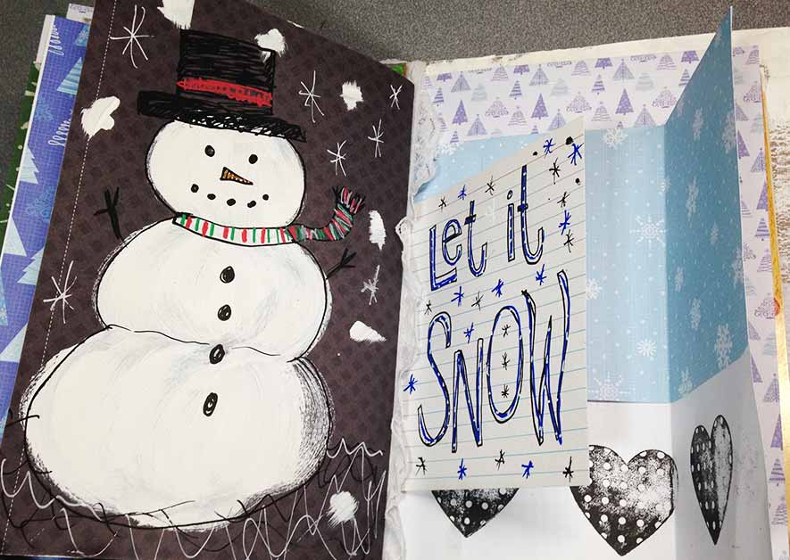 happy snowman art journal ideas