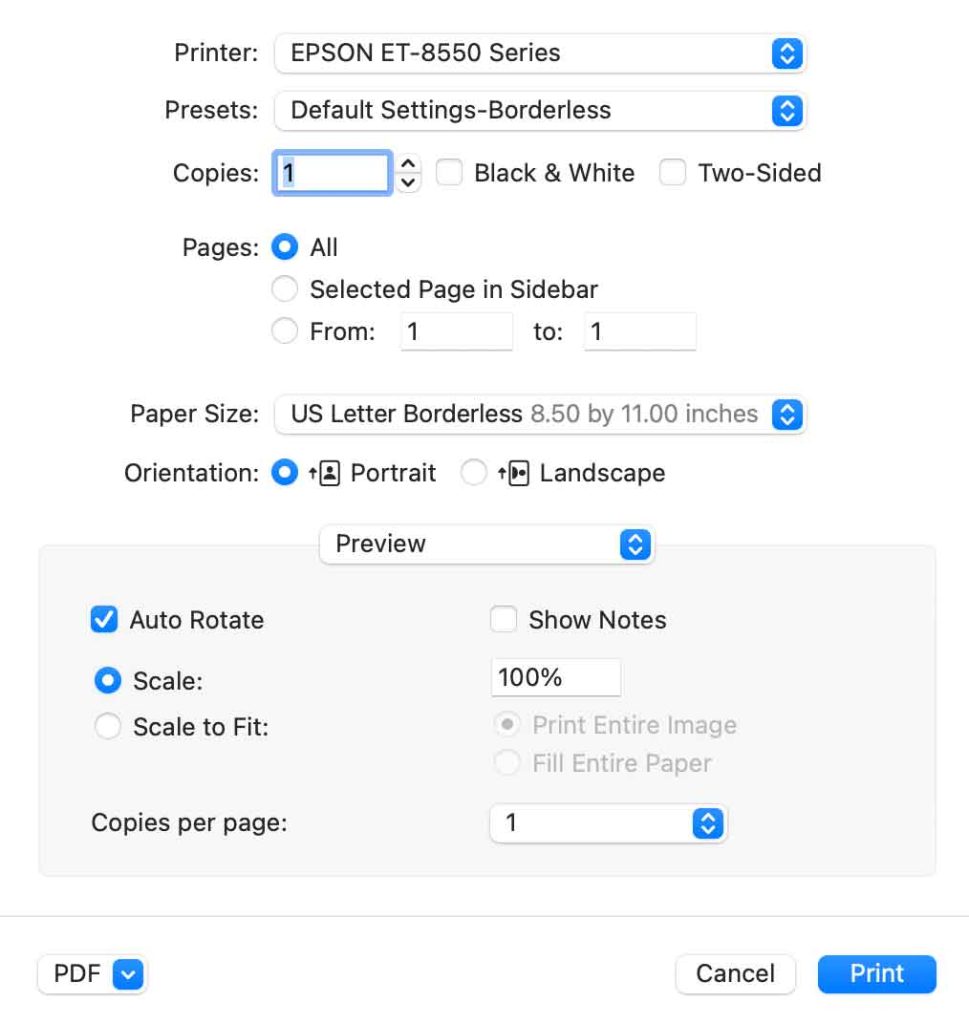 printer settings